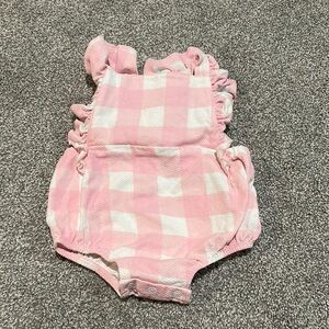 Mudpie gingham ruffle pink‎ and white bubble romper 6-9 months